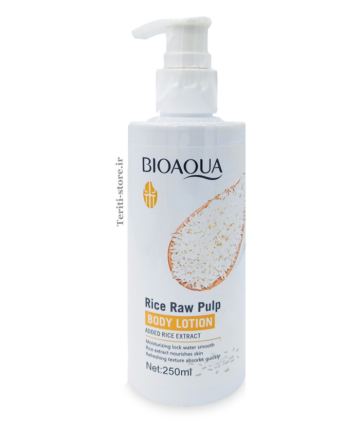 لوسیون بدن پمپی برنج 250 میل بیوآکوا - آبرسان و نرم کننده پوست